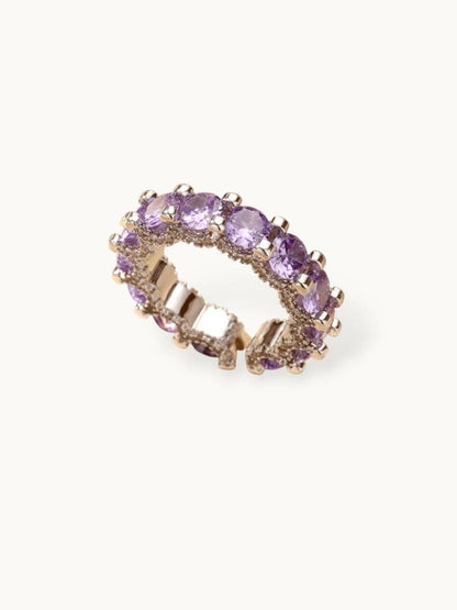Luxe Amethyst Violet Round Stone Eternity Stackable Silver Band