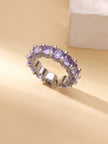 Luxe Amethyst Violet Round Stone Eternity Stackable Silver Band