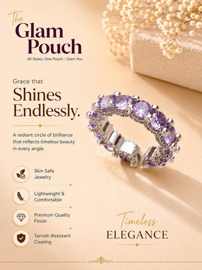 Luxe Amethyst Violet Round Stone Eternity Stackable Silver Band