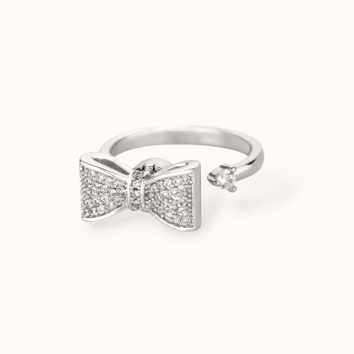 Glam Pave Bow Adjustable Solitaire Silver Diamond Ring