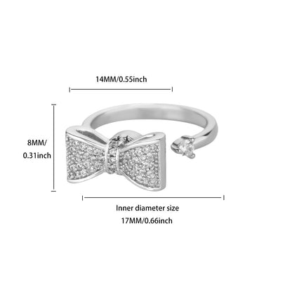 Glam Pave Bow Adjustable Solitaire Silver Diamond Ring