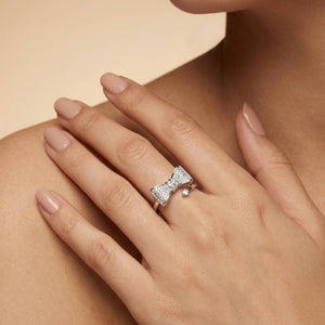 Glam Pave Bow Adjustable Solitaire Silver Diamond Ring
