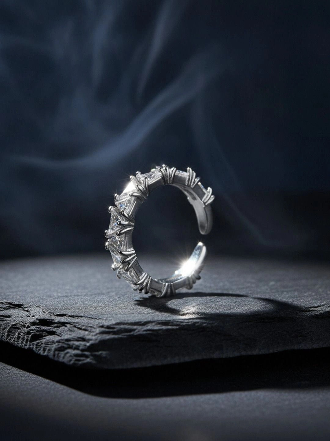 Luxe Trillion-Cut Stackable Eternity Silver Diamond Ring