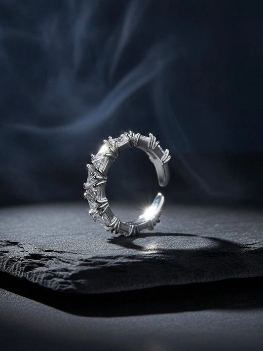 Luxe Trillion-Cut Stackable Eternity Silver Diamond Ring