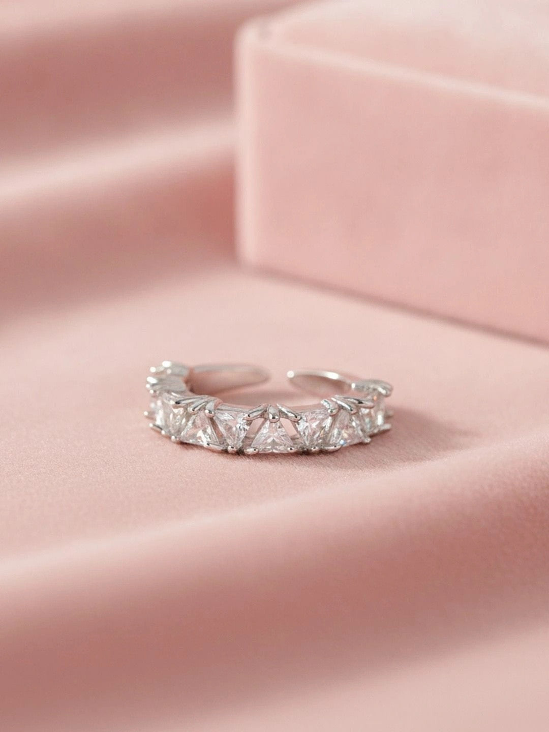 Luxe Trillion-Cut Stackable Eternity Silver Diamond Ring