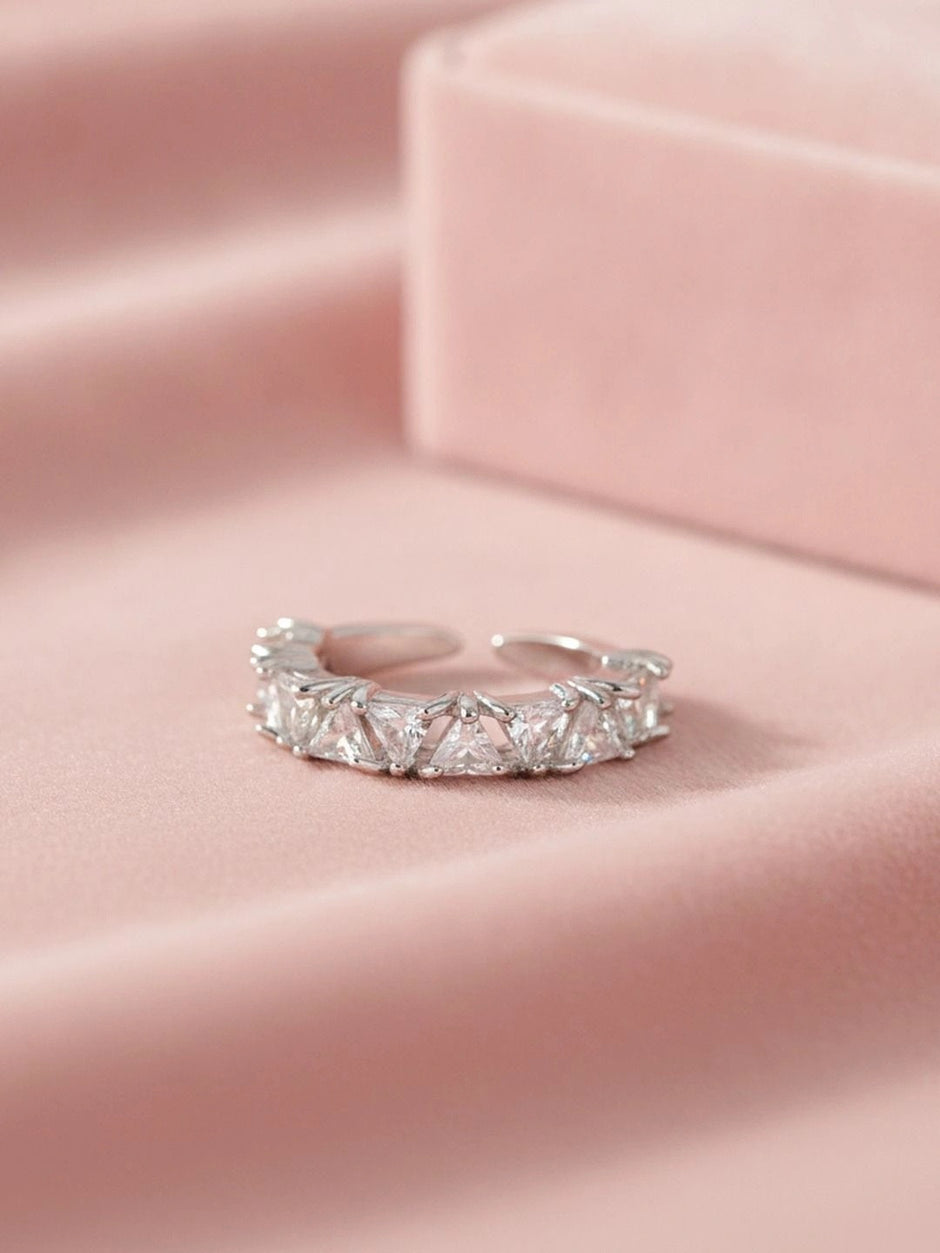 Luxe Trillion-Cut Stackable Eternity Silver Diamond Ring
