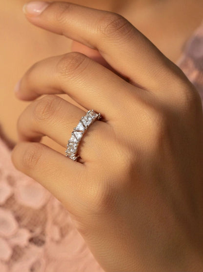 Luxe Trillion-Cut Stackable Eternity Silver Diamond Ring