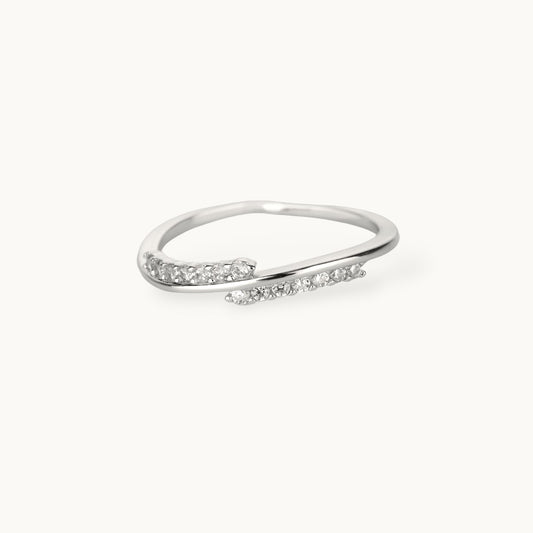 Fluid Angled Pave Wrap Stackable Silver Ring
