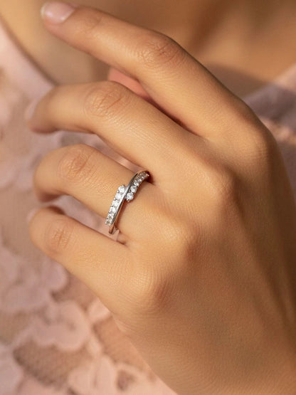 Fluid Angled Pave Wrap Stackable Silver Ring