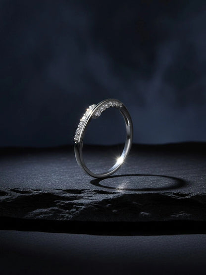 Fluid Angled Pave Wrap Stackable Silver Ring