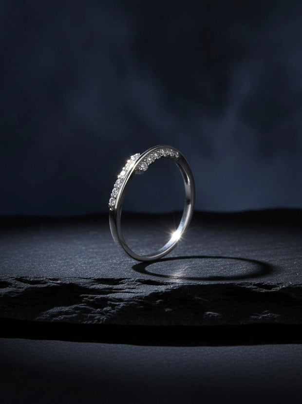 Fluid Angled Pave Wrap Stackable Silver Ring