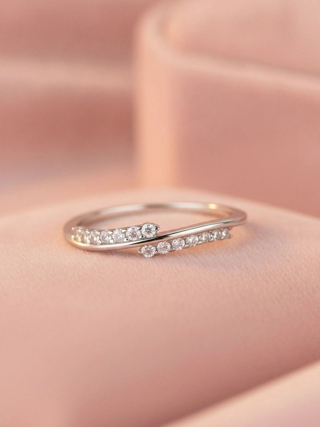 Fluid Angled Pave Wrap Stackable Silver Ring