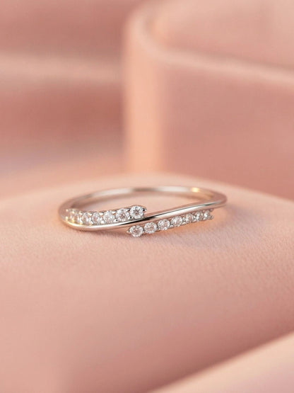 Fluid Angled Pave Wrap Stackable Silver Ring