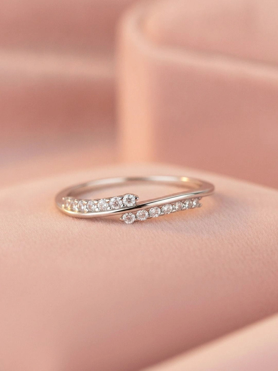 Fluid Angled Pave Wrap Stackable Silver Ring