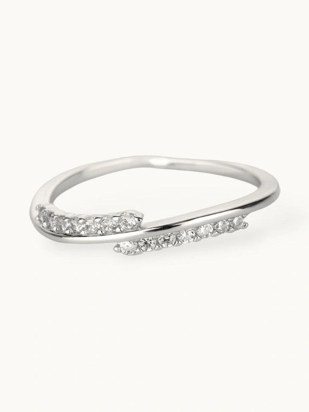 Fluid Angled Pave Wrap Stackable Silver Ring