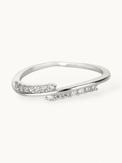 Fluid Angled Pave Wrap Stackable Silver Ring