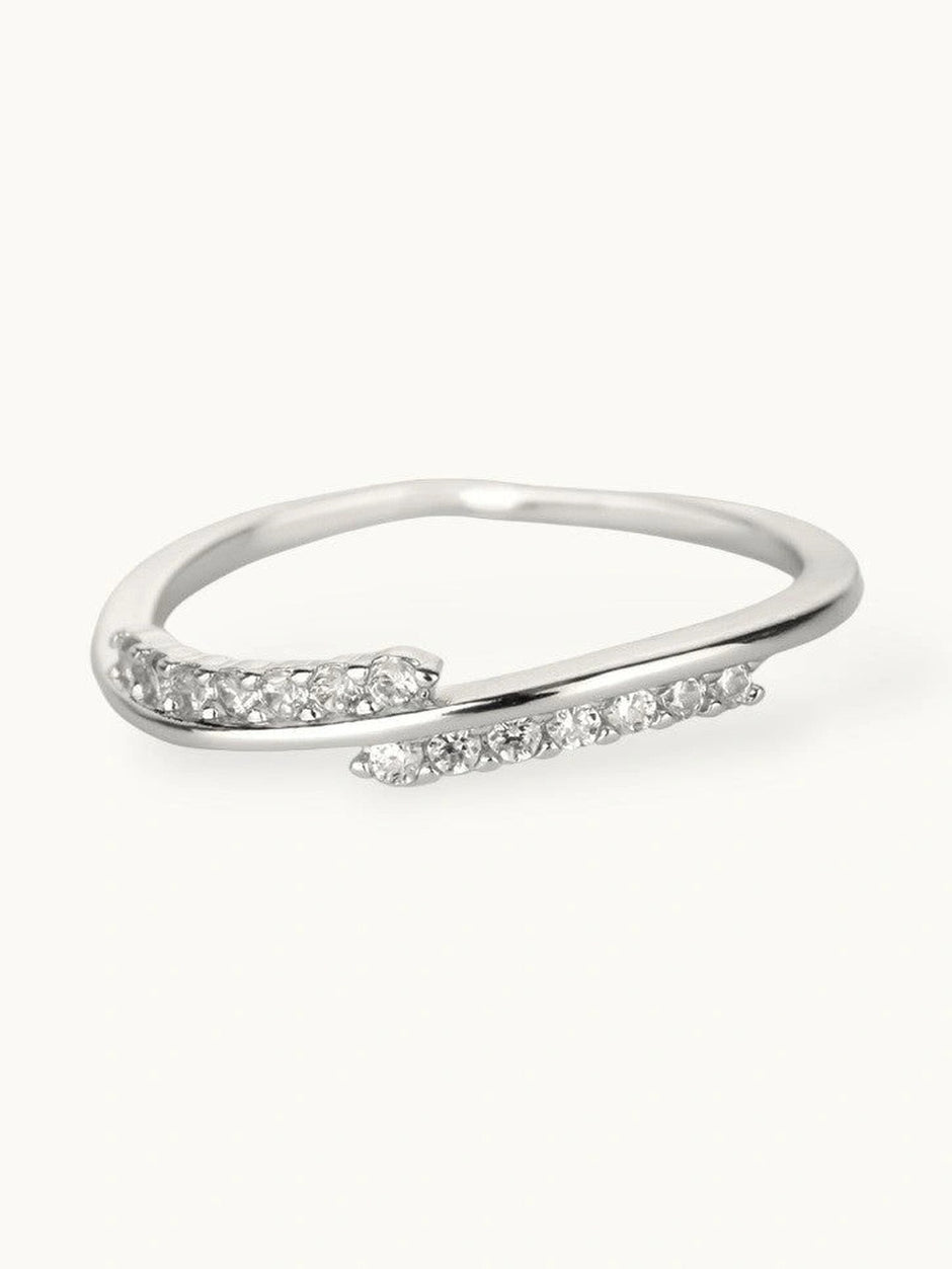 Fluid Angled Pave Wrap Stackable Silver Ring