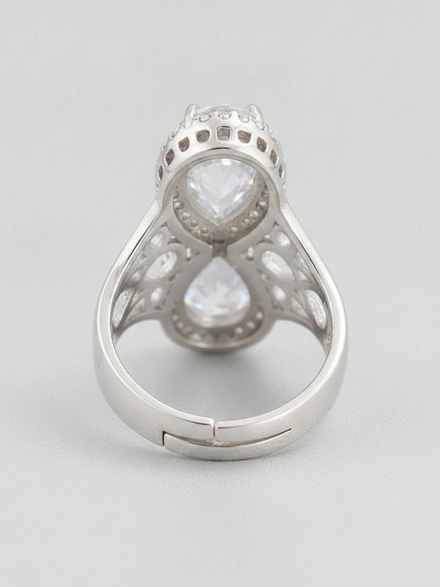 Regal Infinity Filigree Dual Pear-Cut Statement Silver Coated Diamond Ring