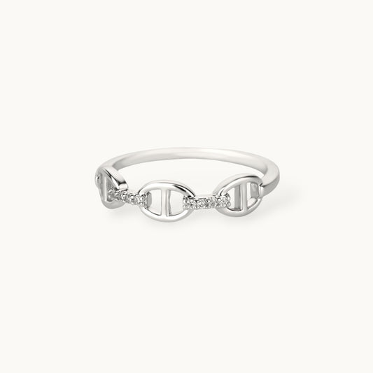 Delicate Pave Link Stackable Silver Band Ring