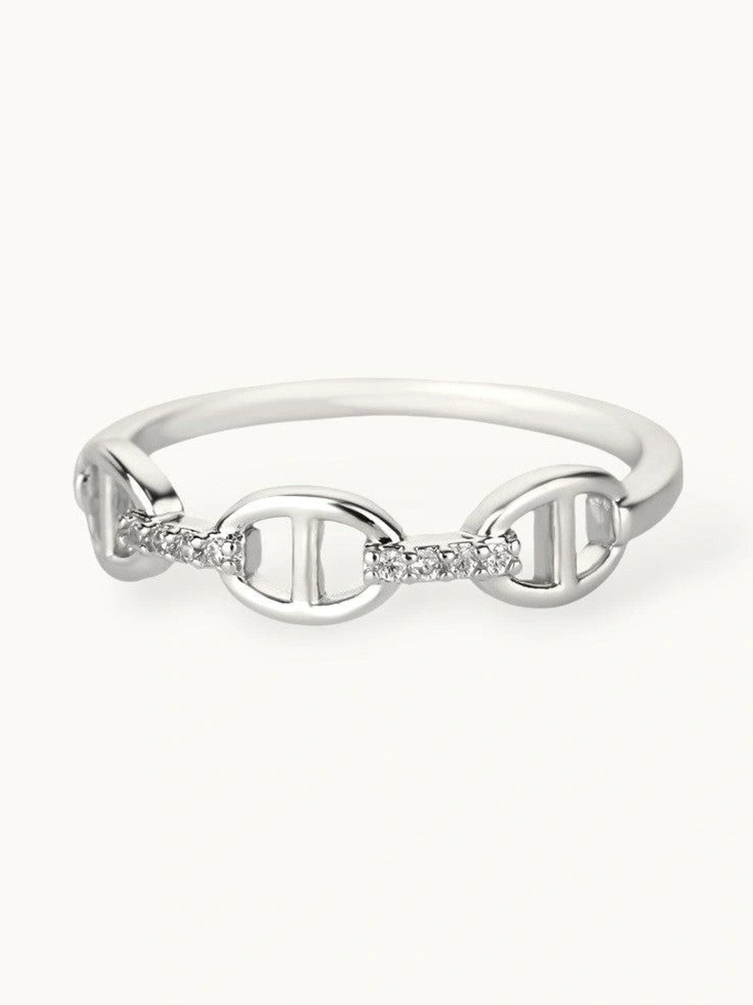 Delicate Pave Link Stackable Silver Band Ring