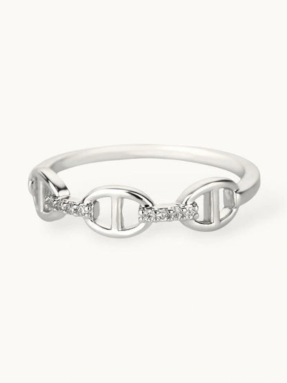 Delicate Pave Link Stackable Silver Band Ring