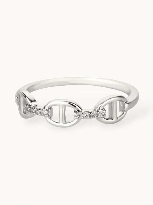 Delicate Pave Link Stackable Silver Band Ring