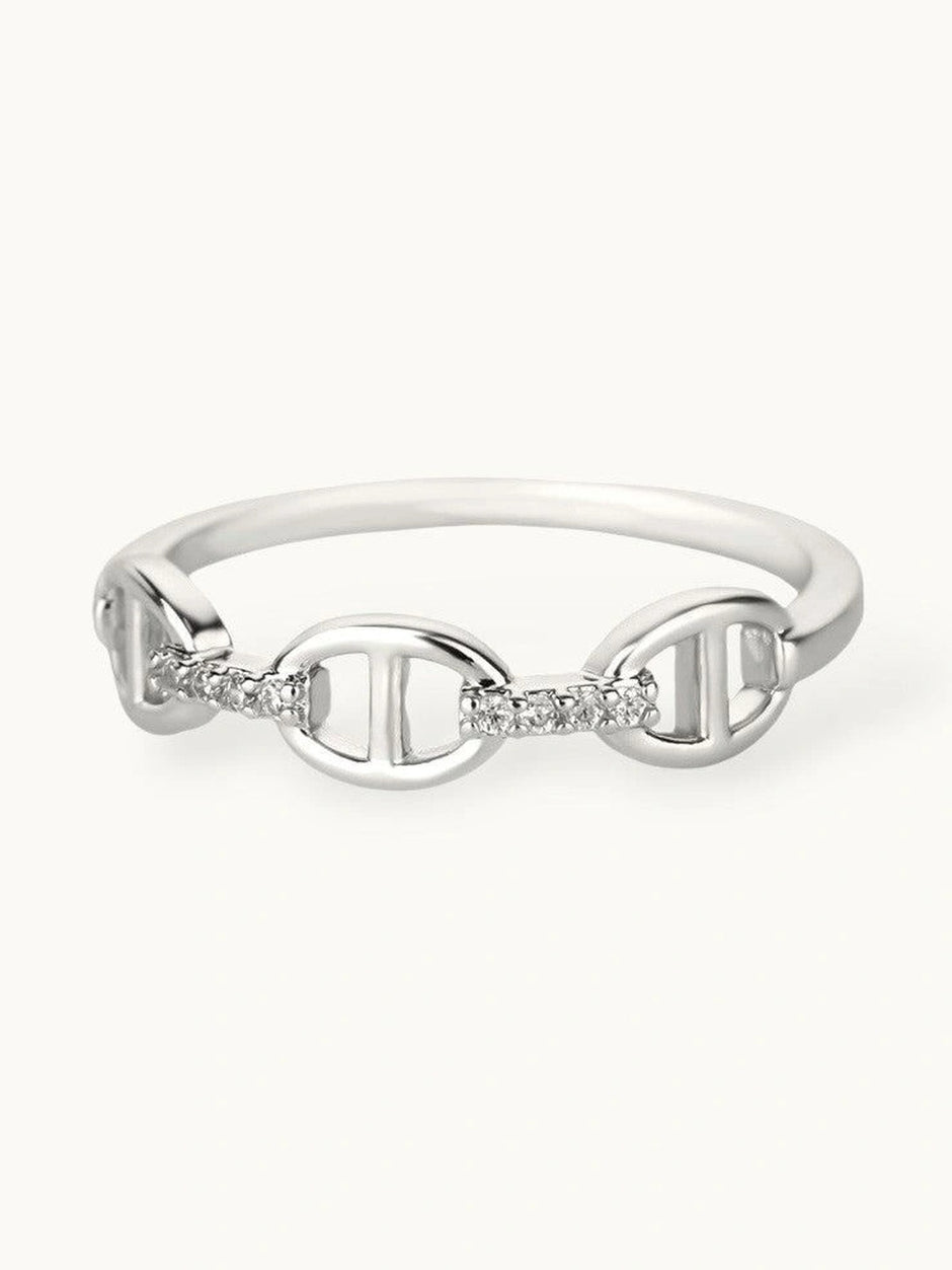 Delicate Pave Link Stackable Silver Band Ring