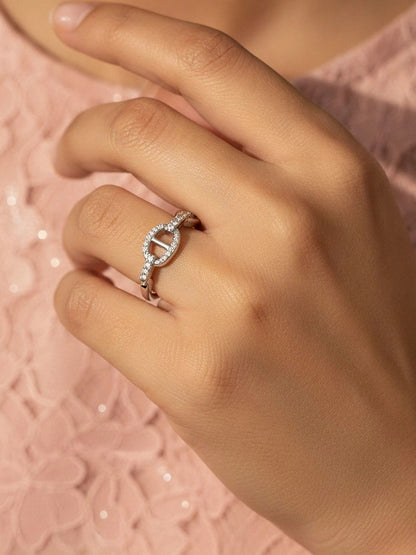Delicate Pave Link Stackable Silver Band Ring