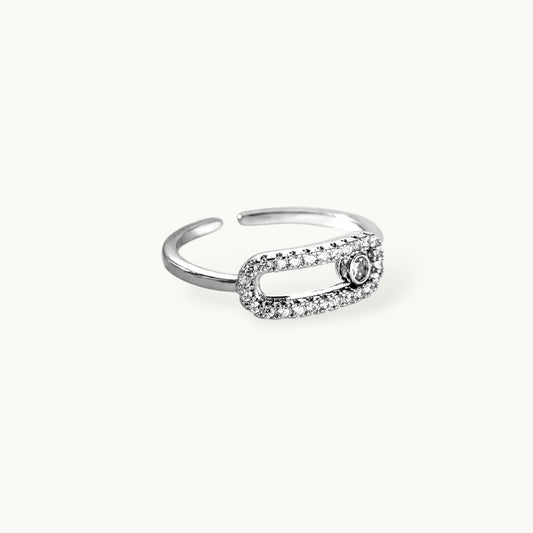 Modern Pave Link Open Stackable Silver Coated Diamond Ring