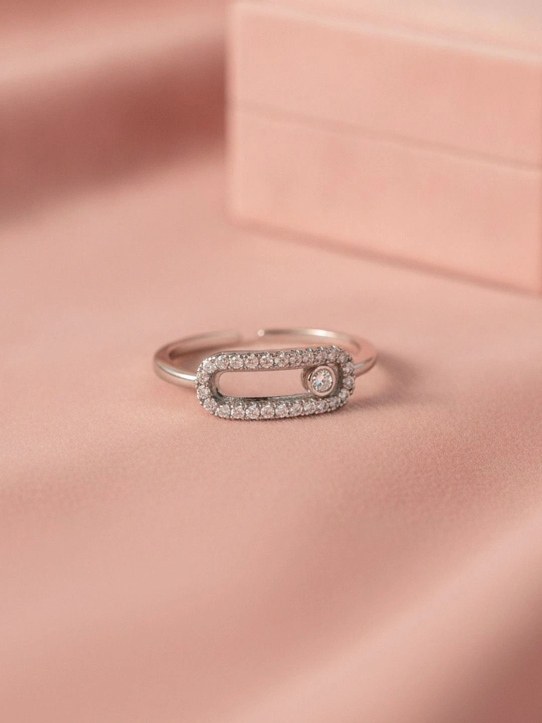 Modern Pave Link Open Stackable Silver Coated Diamond Ring