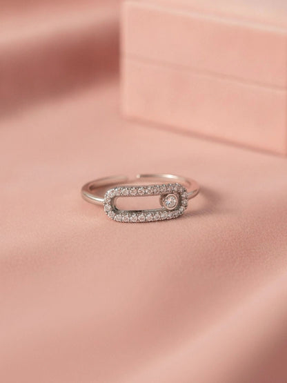 Modern Pave Link Open Stackable Silver Coated Diamond Ring