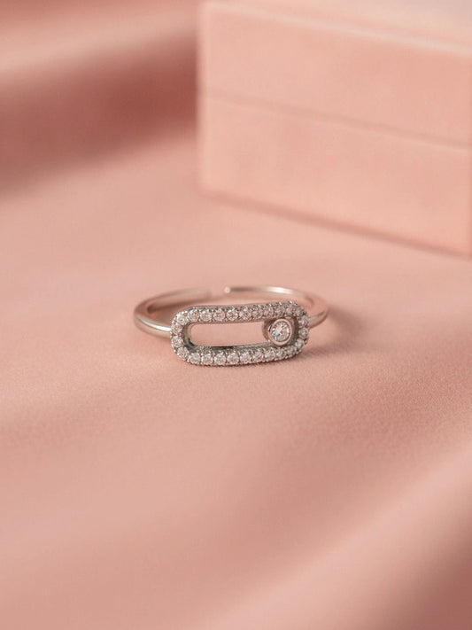 Modern Pave Link Open Stackable Silver Coated Diamond Ring