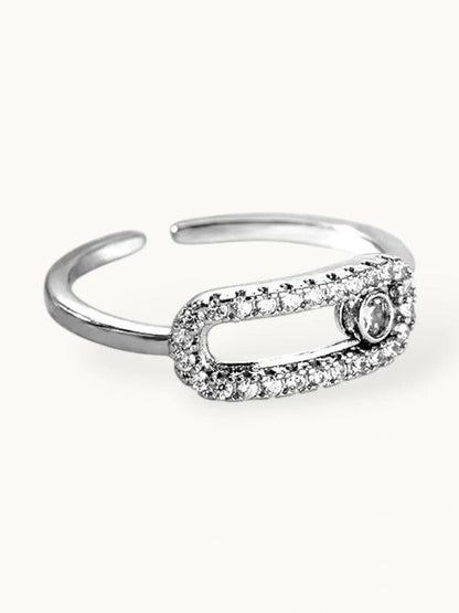 Modern Pave Link Open Stackable Silver Coated Diamond Ring