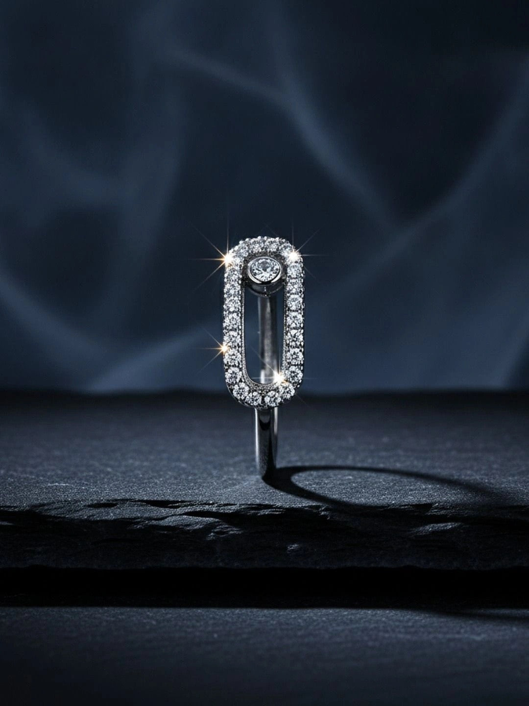 Modern Pave Link Open Stackable Silver Coated Diamond Ring