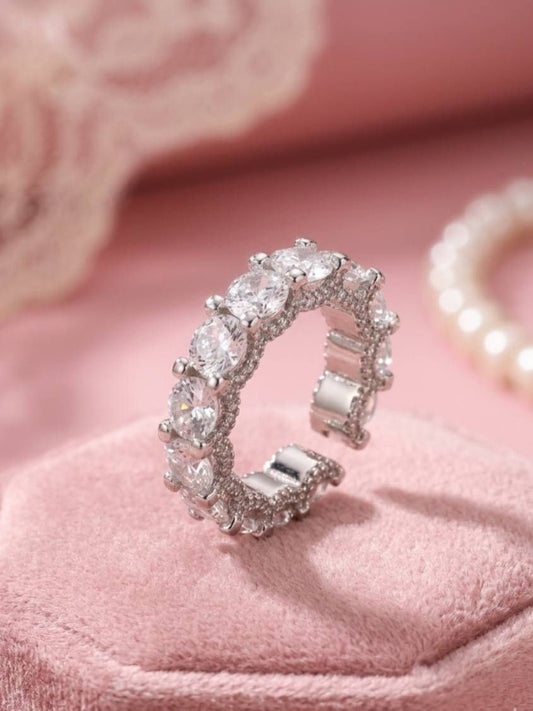 Opulent Solitaire Round Eternity Stackable Silver Diamond Band Ring
