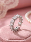 Opulent Solitaire Round Eternity Stackable Silver Diamond Band Ring