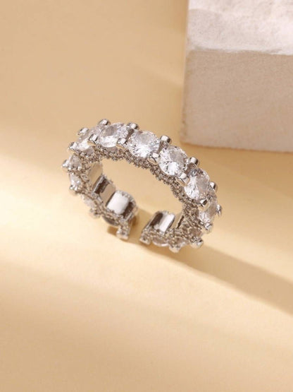 Opulent Solitaire Round Eternity Stackable Silver Diamond Band Ring