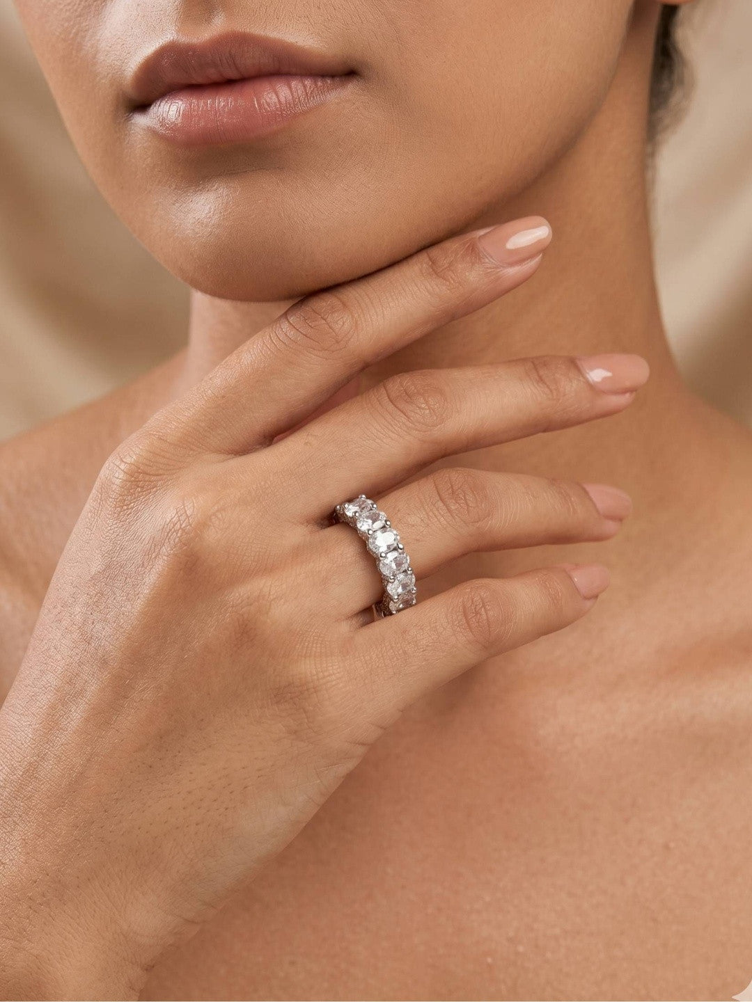 Opulent Solitaire Round Eternity Stackable Silver Diamond Band Ring