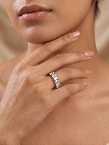 Opulent Solitaire Round Eternity Stackable Silver Diamond Band Ring