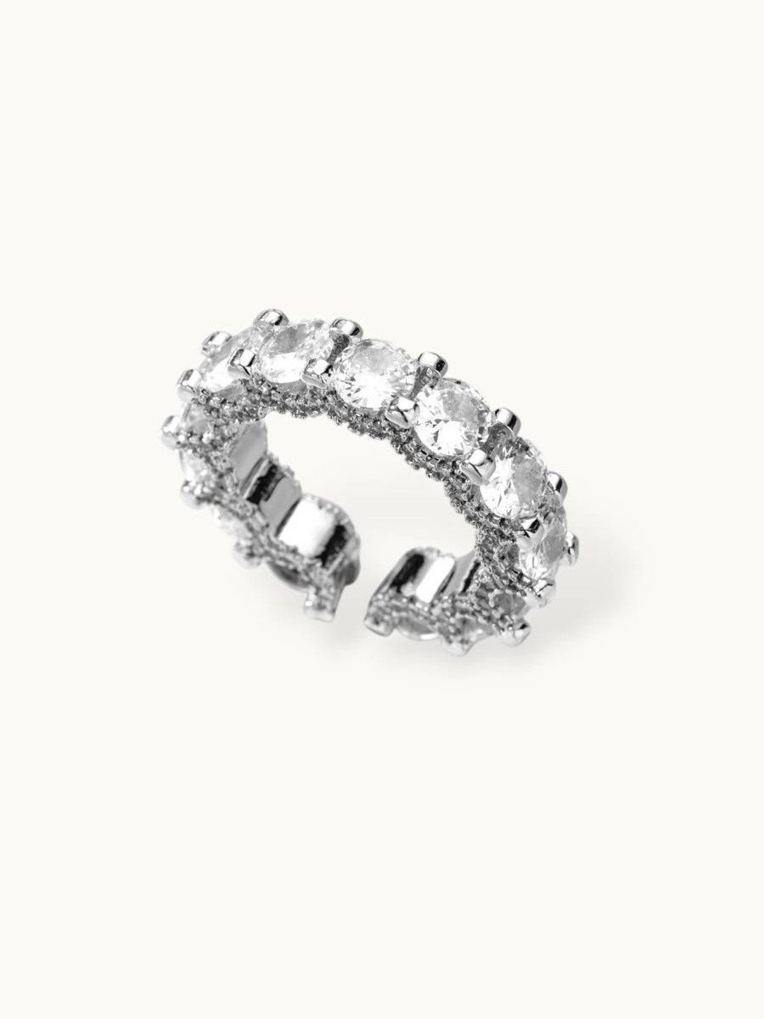 Opulent Solitaire Round Eternity Stackable Silver Diamond Band Ring