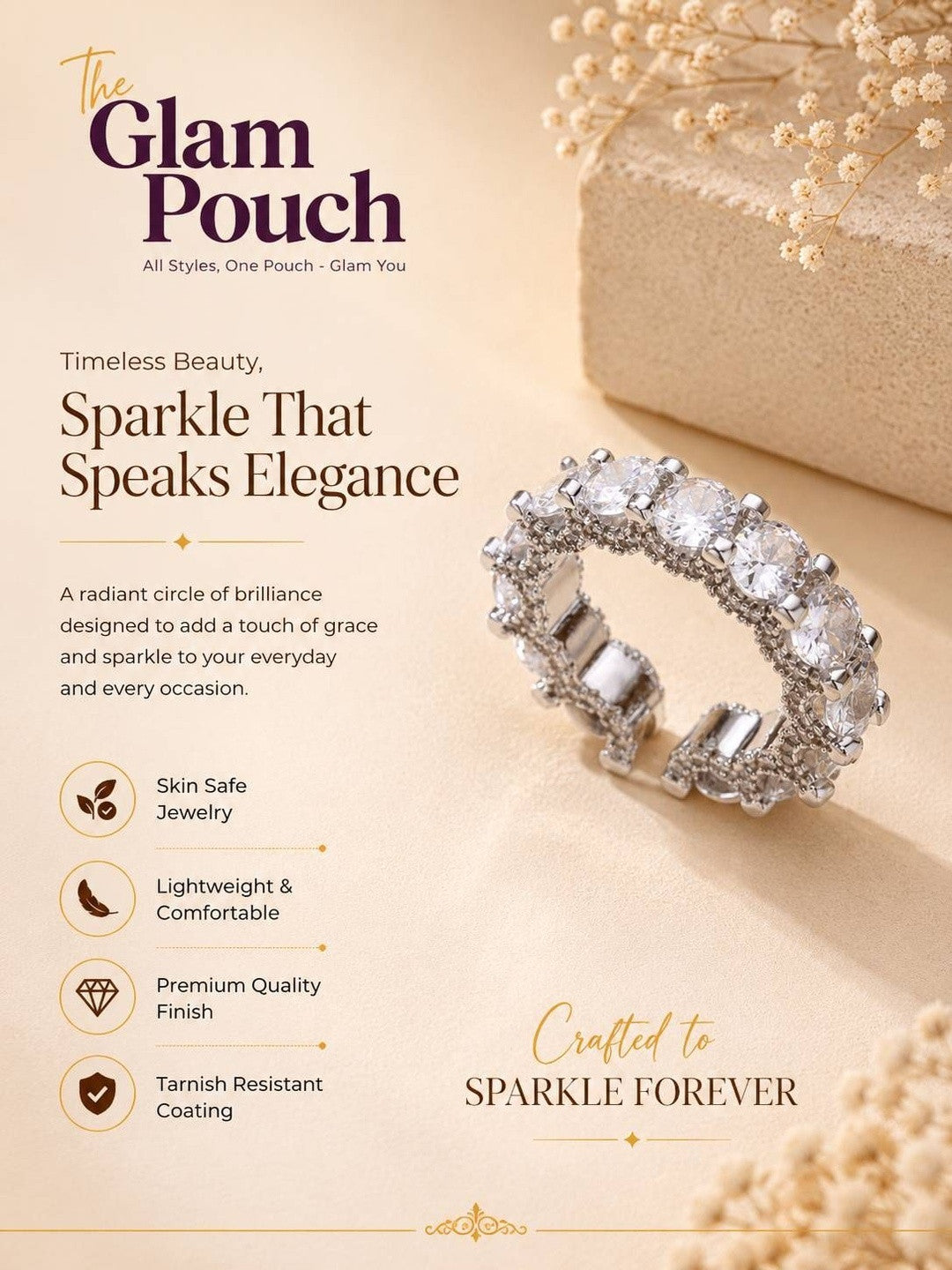 Opulent Solitaire Round Eternity Stackable Silver Diamond Band Ring