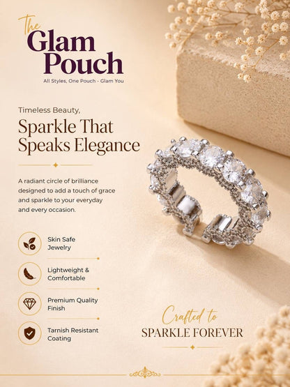 Opulent Solitaire Round Eternity Stackable Silver Diamond Band Ring