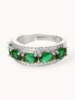 Opulent Emerald Oval Halo Stackable Silver Band Ring