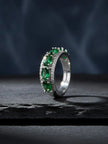 Opulent Emerald Oval Halo Stackable Silver Band Ring
