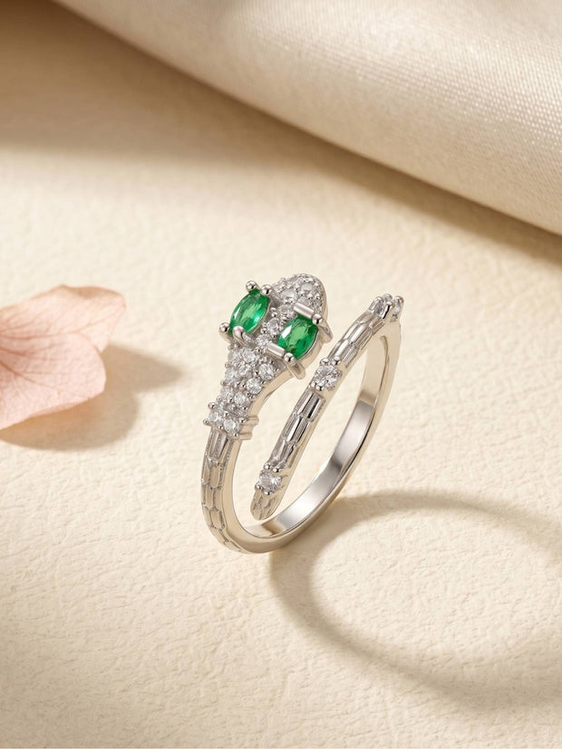 Regal Emerald Pave Serpent Wrap Silver Diamond Ring
