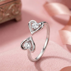 Dual Solitaire Adjustable Heart Shape Silver Ring