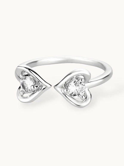 Dual Solitaire Adjustable Heart Shape Silver Ring