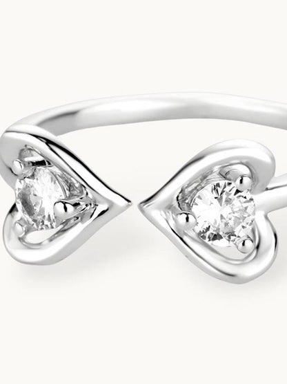 Dual Solitaire Adjustable Heart Shape Silver Ring