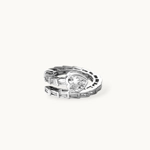 Heart Shaped Solitaire Baguette Serpent Wrap Silver Diamond Ring