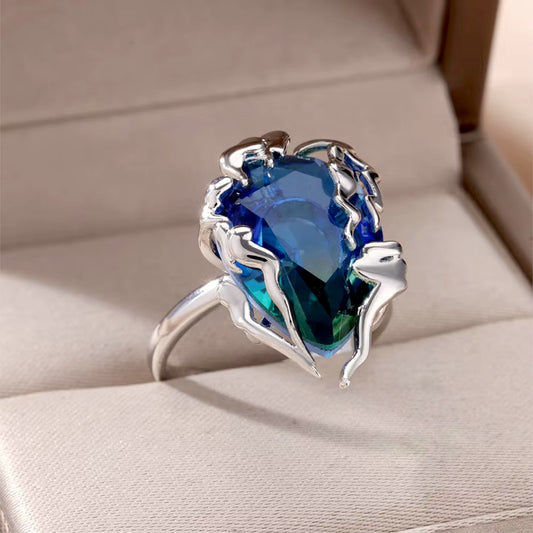 Avant-Garde Blue Ombre Stone Statement Silver Ring For Women